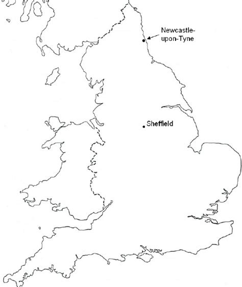 Download uk map outline stock vectors. Outline map of England, showing the locations of Newcastle ...
