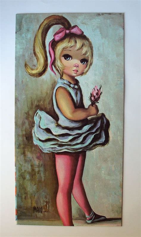 60s Maio Big Eyed Kid Ballet Girl With Flower Modern Art Print Art