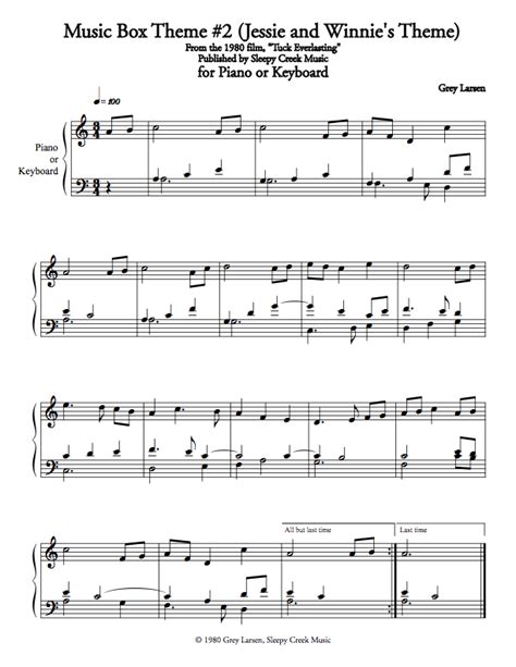 Tuck Everlasting Music Box Theme 2 Sheet Music For Piano Kallet
