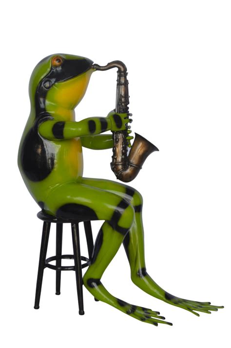 Green Frog Playing Saxophone Bronze Statue Size 23l X 15w X 30h