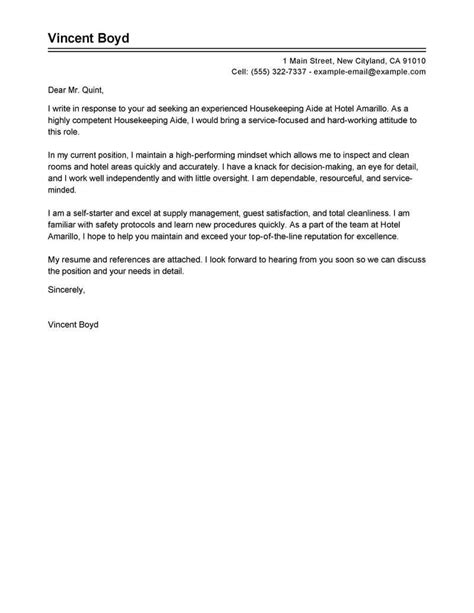 Check spelling or type a new query. Best Housekeeping Aide Cover Letter Examples | LiveCareer