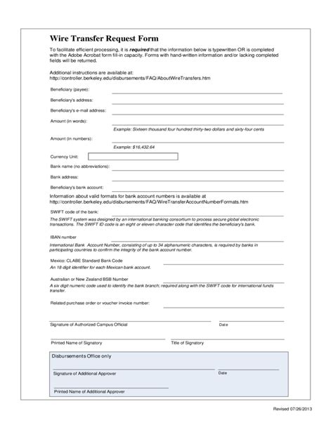 Wire Transfer Form 2 Free Templates In Pdf Word Excel Download