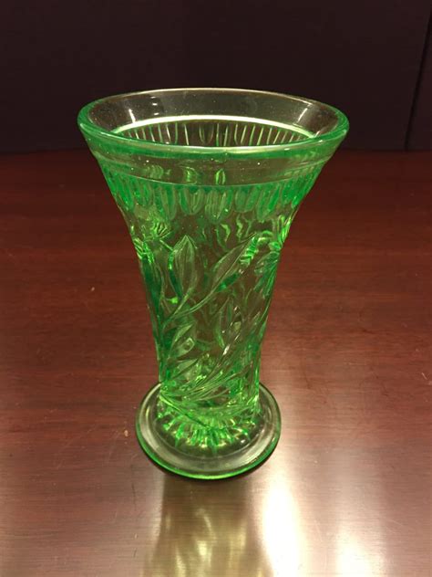 vintage green glass vase green uranium vase floral vase glows fluorescesbright green under