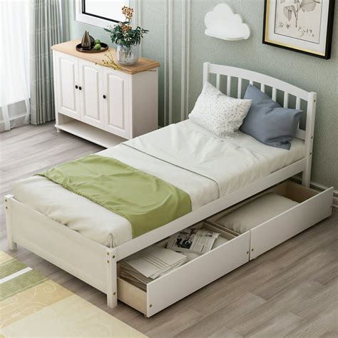 Clearance White Twin Bed Frame With Storage Drawers Wood Twin