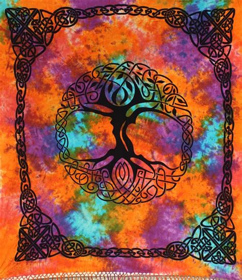Hanging available in two sizes: Celtic Tree of Life Tapestry, Tie Dye, Irish Full Bed Spread, Renaissance Festival Wall Hanging ...