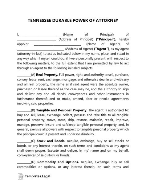 Tennessee Power Of Attorney Templates Free Word Pdf And Odt