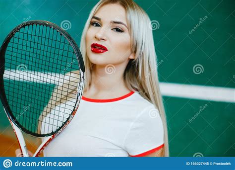 Beautiful And Stylish Girl On The Tennis Court Stock Image Image Of