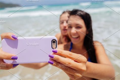 Two Sexy Girls Selfie Photo On Beach High Quality People Images
