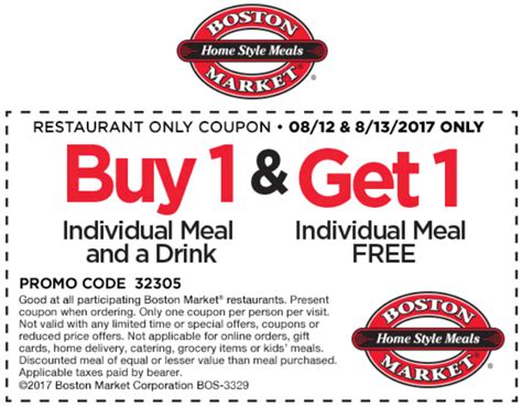 We have 5 boston market coupons today, good for discounts at bostonmarket.com. Boston Market May 2020 Coupons and Promo Codes