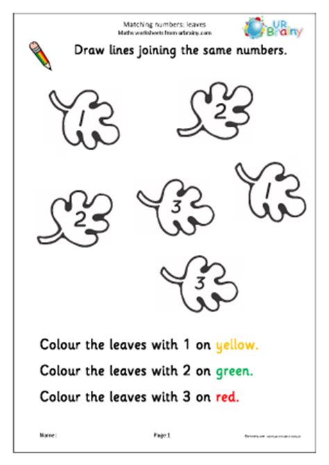 Kindergarten subtraction to 10 worksheets reception maths free uk. Matching Numbers - Leaves