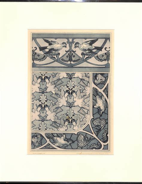 Songbirds Art Nouveau Antique Matted Print Lyongrun 1899