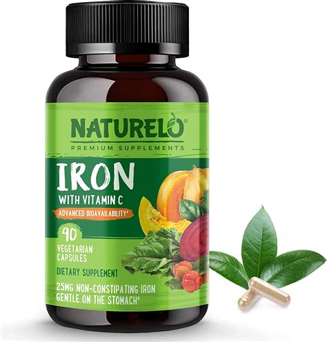 amazon naturelo vegan iron supplement with whole food vitamin c best natural iron pills 90