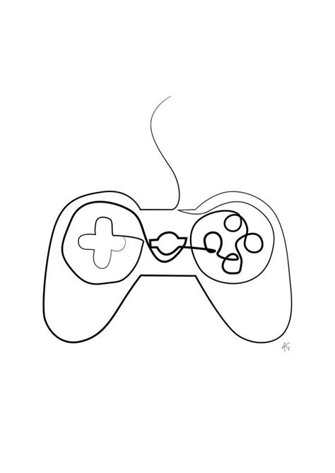 Gaming Console Gamepad Controller Minimal One Line Art Black Etsy
