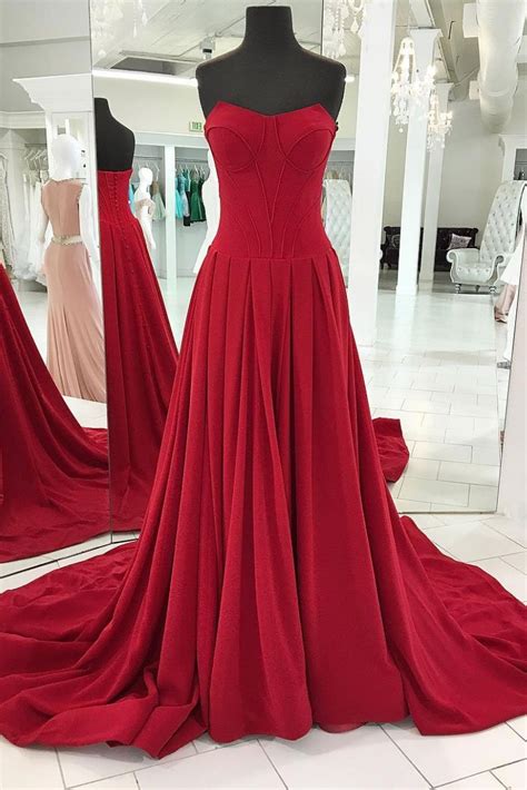 Charming Strapless Red Long Prom Formal Gownsred Long Evening Dress On