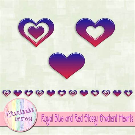 Free Royal Blue And Red Glossy Gradient Hearts For Digital Scrapbooking