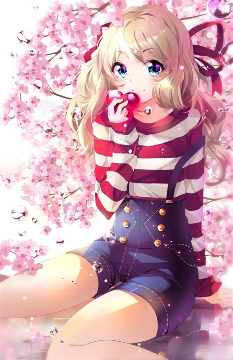 Wallpaper Anime Girls Shorts Long Hair Blonde Blue Eyes Flowers 1618x2500 Pvtpwn