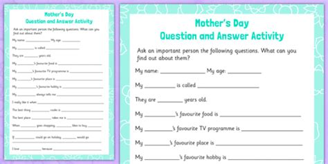 Ks1 Mothers Day Questions And Answers Activity
