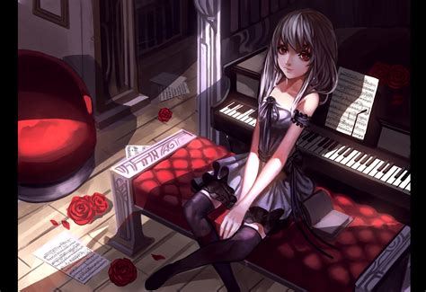 Hintergrundbilder Anime Mädchen Kleid Klavier Comics