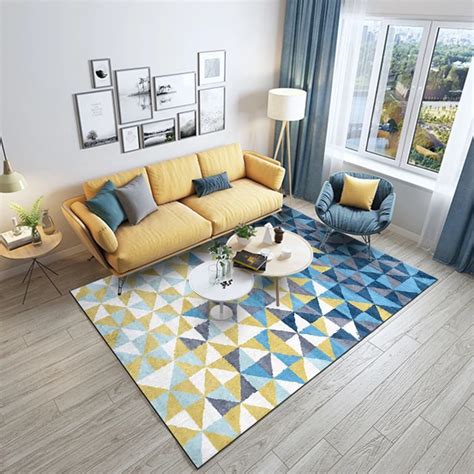 Nordic Geometric Minimalist Yellow Blue Area Rugs Carpets Living Room