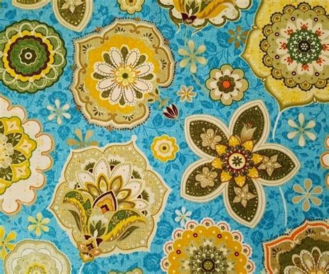 Cotton Quilt Fabric Willow Jacobean Floral Ink And Arrow Teal Blue Multi