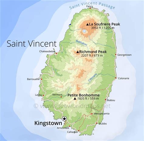 A hazard map of the caribbean island of st. Saint Vincent and the Grenadines Map, Geographical features of Saint Vincent and the Grenadines ...