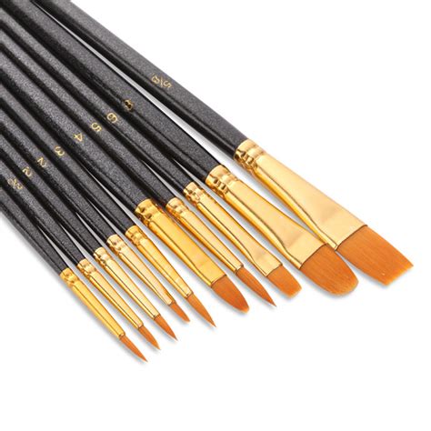 10pcs Paint Brushes Nylon Hair Brushes For Acrylic Watercolor Painting