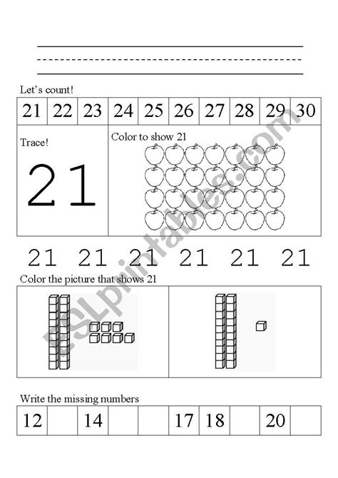 Counting with number lines worksheets include printable number lines for a variety of activities. Numbers 21 to 30 Worksheets - ESL worksheet by joannzapanta