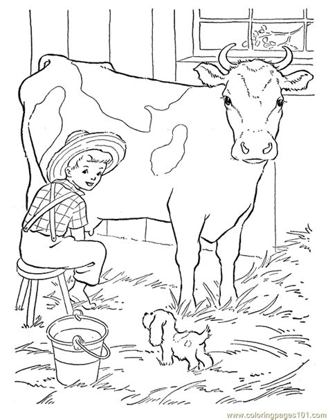 Cows And Farm Man Coloring Page For Kids Free Cow Printable Coloring