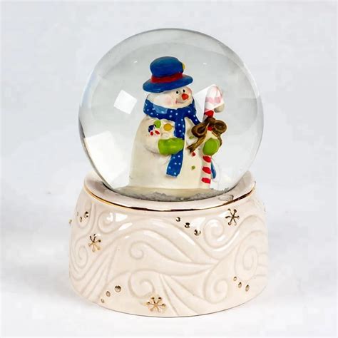 Ceramic Base Lighted Snow Globemusic And Merry Go Round Crystal Snow