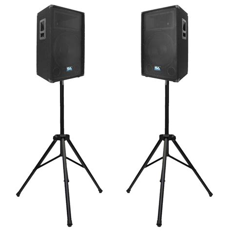 Seismic Audio Pair 15 Inch Pa Dj Speakers W 2 Tripod Speaker Stands Ebay