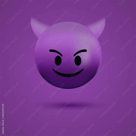 D Devil Emoji Face Bad Evil Emoticon Smiling Face With Horns Purple Devil Emotion