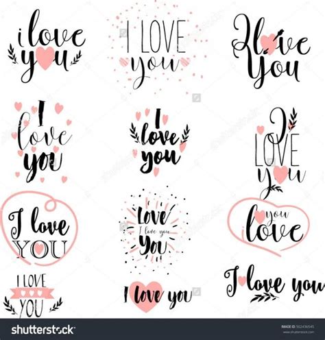 Vector Hand Drawn Lettering Set Romantic Valentines Day Quote I Love