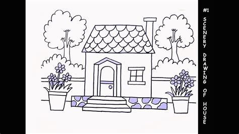 Part 1 Scenery Drawing House For Kids How To Draw House Scenery