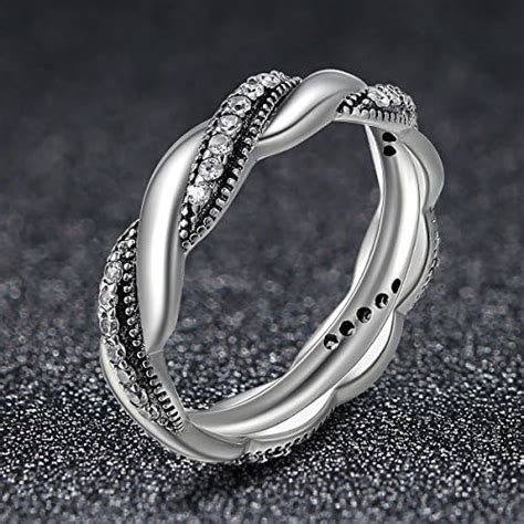 BISAER Genuine Sterling Silver Eternity Ring Infinity Love Ring Rhinestones Promise Rings