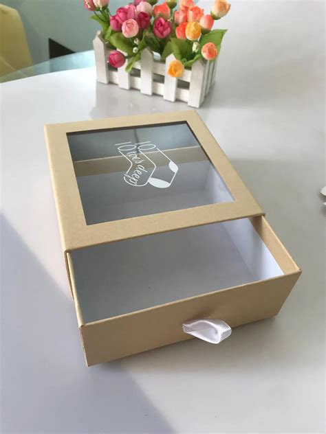 Recycle Brown Kraft Paper Drawer T Box With Pvc Window Lid Buy