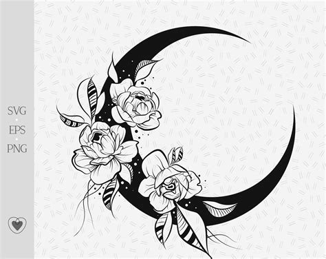 Flower Moon Svg сelestial Svg Crescent Moon Svg Floral Moon