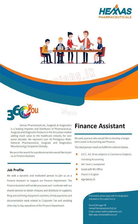 Finance assistant, bangkok, thailand within the support services function, ensuring high quality, accuracy and consistency of work. Finance Assistant - Hemas Pharmaceuticals (Pvt) Ltd - Colombo
