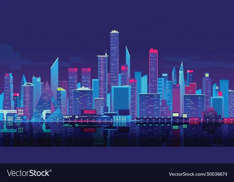 Neon Buildings In New York City Downtown Vector Image