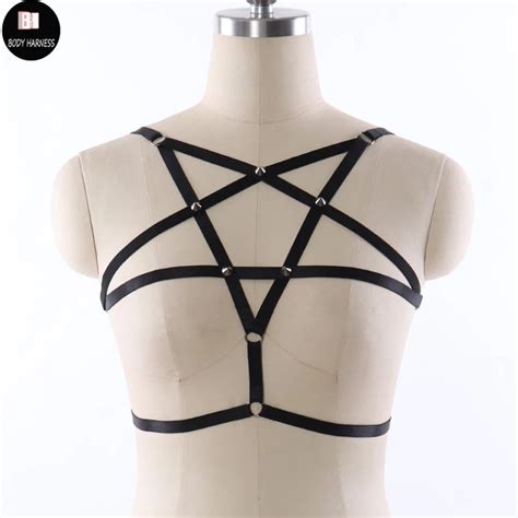 pole dance top pentagram harness cage bra sexy goth fetish body harness lingerie rave body