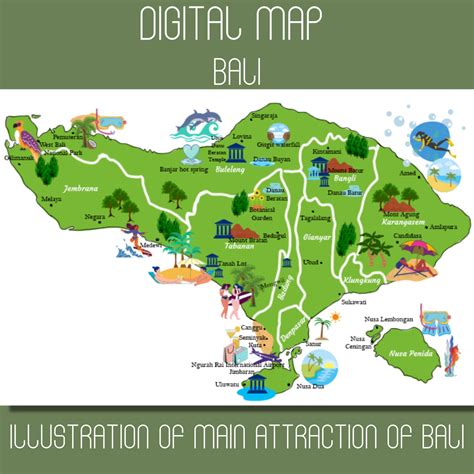 Digital Bali Illustrated Map Printable Wall Art Print Etsy Australia