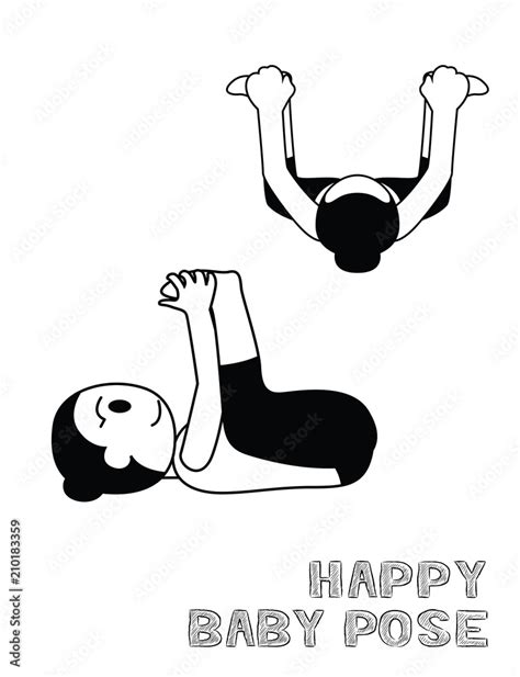 Yoga Happy Baby Pose Cartoon Vector Illustration Monochrome Stock