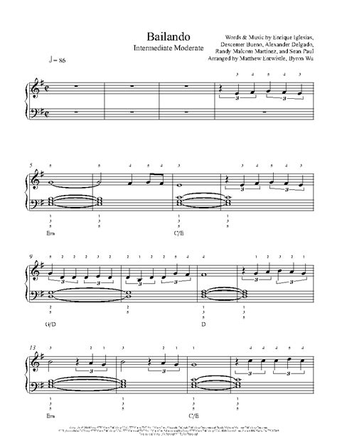 Bailando By Enrique Iglesias Sheet Music And Lesson Intermediate Level