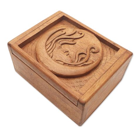 Unicef Market Handmade Suar Wood Jewelry Box With Crescent Moon