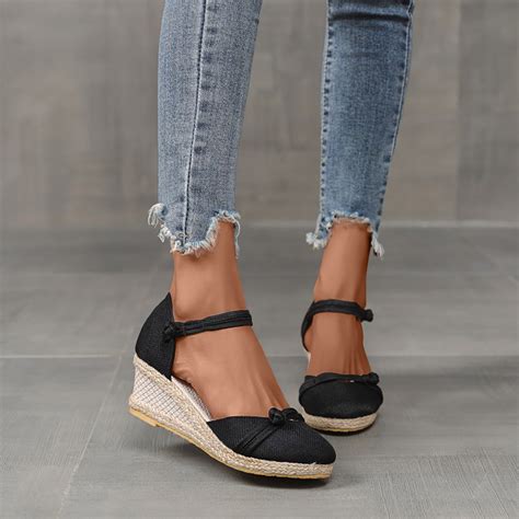 Gersome Womens Espadrille Low Wedge Heel Sandals With Buckle Ankle