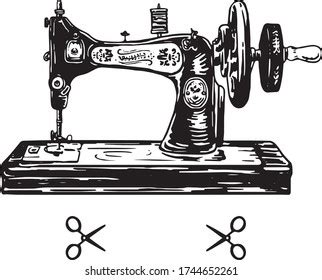 Old Mechanic Sewing Machine Sketch Engraving Stock Vector Royalty Free