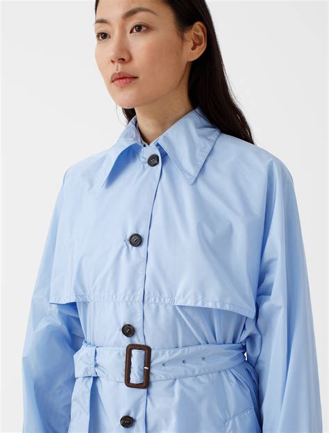 Prada Belted Nylon Raincoat In Blue Voo Store Berlin Worldwide Shipping