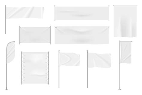 Premium Vector Realistic White Textile Banners Blank Waving Flags On