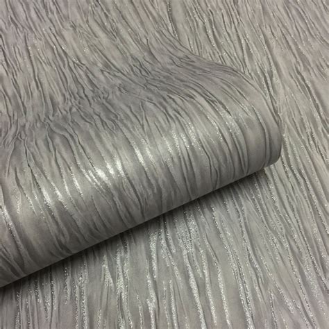 Crushed Silk Plain Glitter Wallpaper Grey Silver Ilw014
