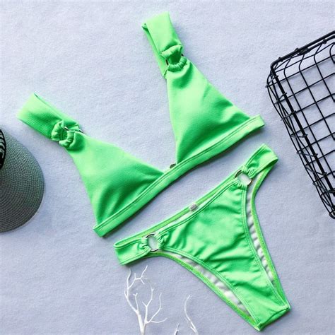 Micro Bikini Green Neon Swimsuit Female Deep V Neck Swimwear Women 2019 Bathing Swimwear