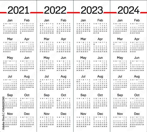 2021 2022 2023 2024 Printable Calendar